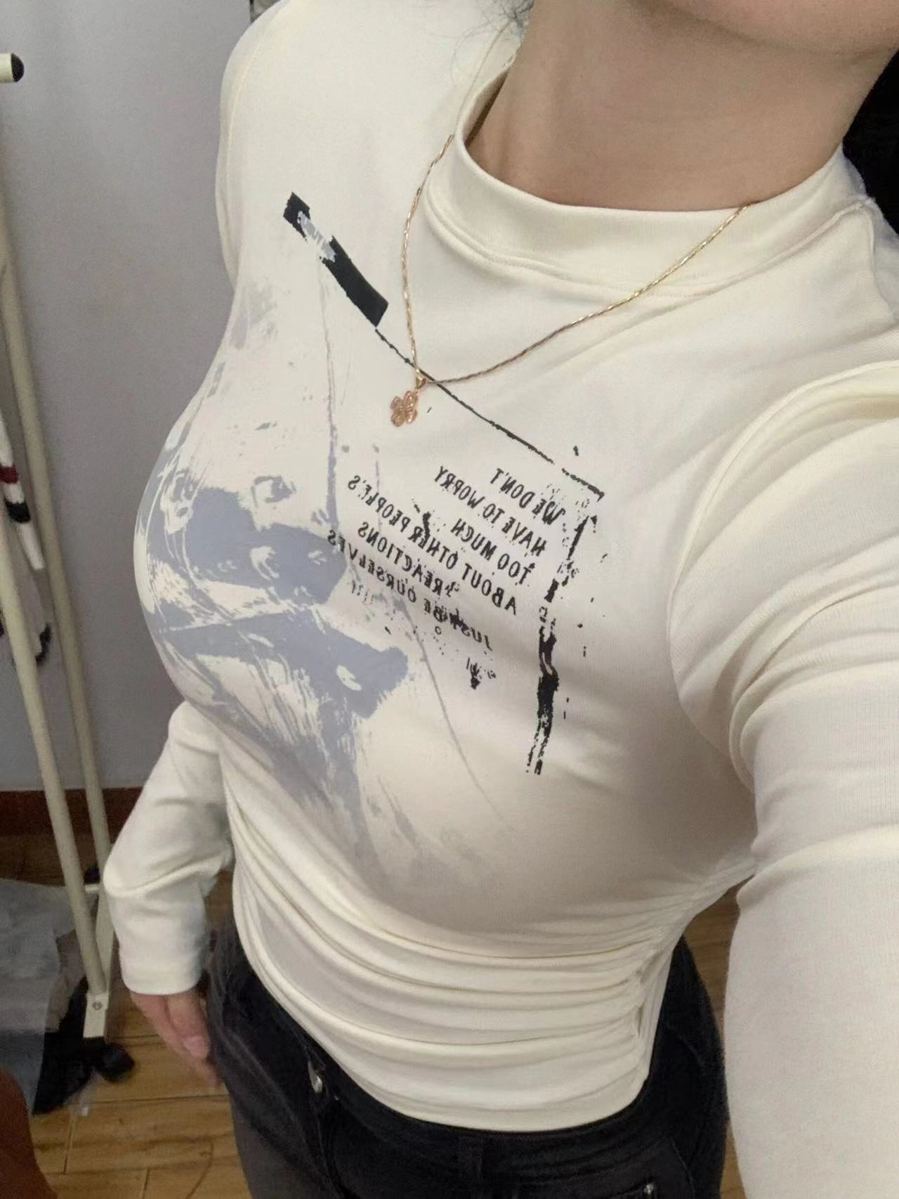 純棉設計感夏季新款美式修身長袖打底衫t恤女內搭正肩上衣體恤潮