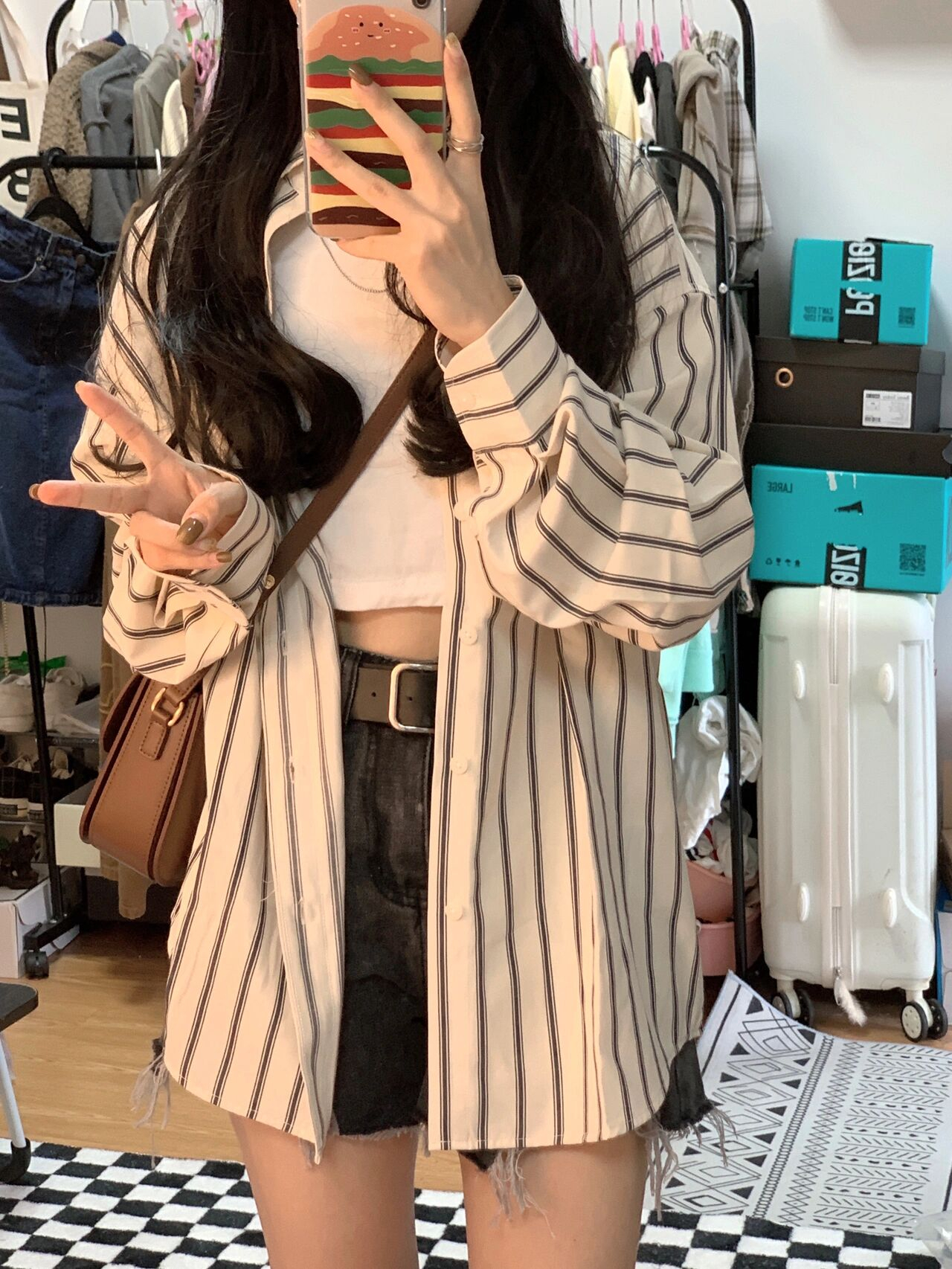 條紋襯衫外套女夏季韓系設計感小眾獨特薄款防曬開衫早秋長袖上衣