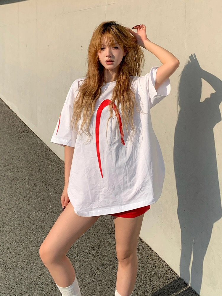 美式高街白色T恤女2024夏季字母印花寬鬆重磅潮牌純棉短袖上衣ins