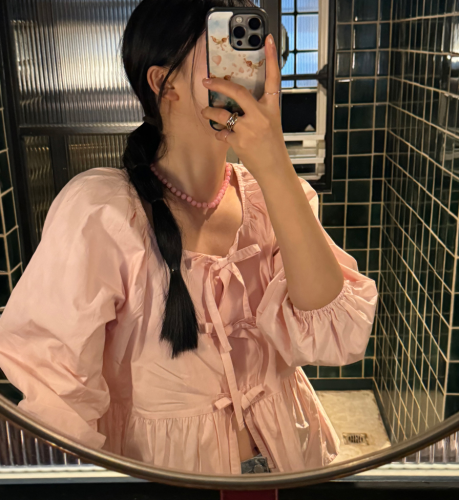 韩国chic春日 设计感 绑带  长袖衬衫