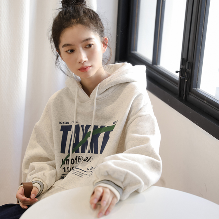 實拍春季新款ins潮加厚款oversize衛衣女寬鬆學生連帽抓絨外套