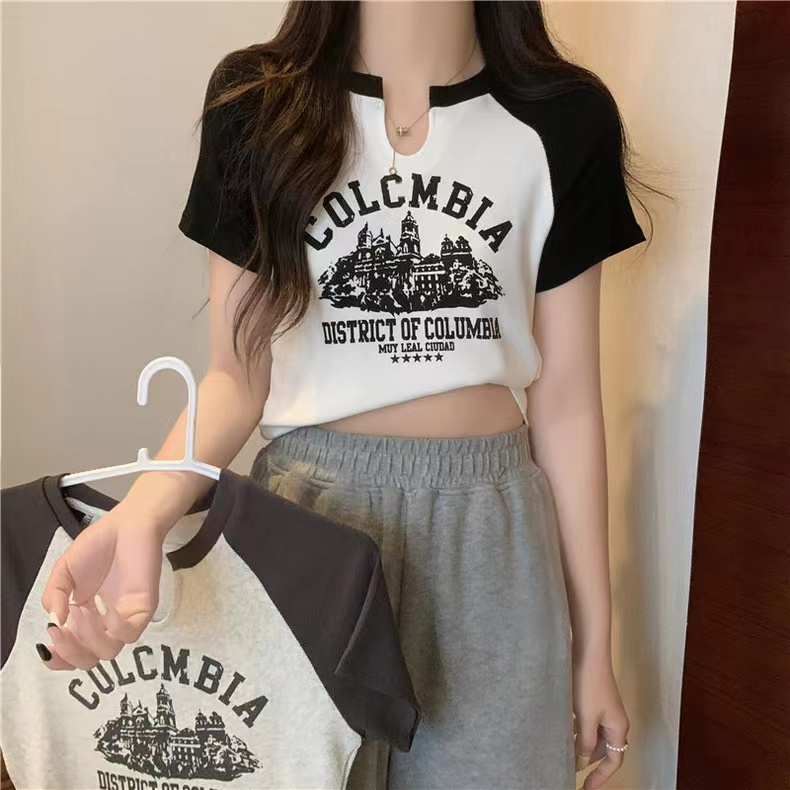 首發實拍純棉羅紋設計感小眾短袖t恤女