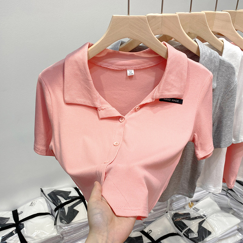 短袖t恤女裝夏季2024新款設計感小眾刺繡短款polo衫上衣