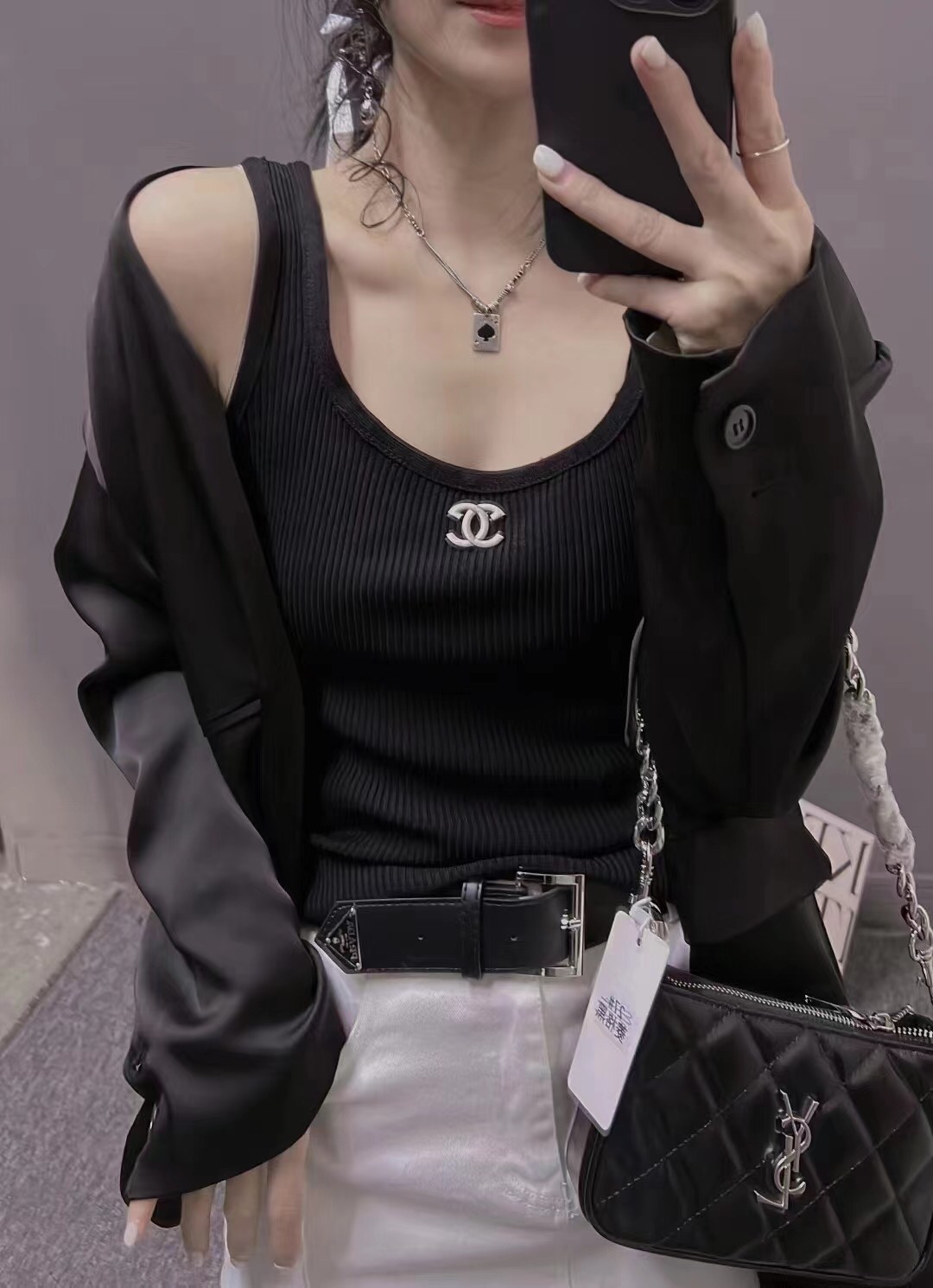 冰麻小香背後交叉帶百搭打底背心女002