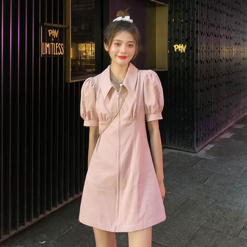 2024新款泡泡短袖茶歇ins風短裙夏裝洋氣時尚法式收腰連衣裙女潮