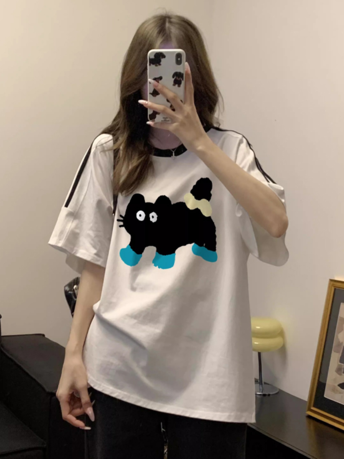 220克100%棉三條槓 2024年新款夏裝短袖T恤女