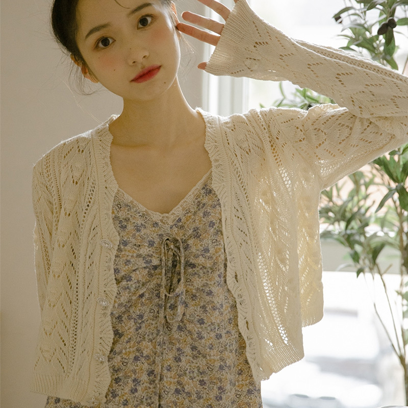 鏤空防曬罩衫女披肩夏季搭配吊帶裙子外搭短款針織開衫薄款小外套