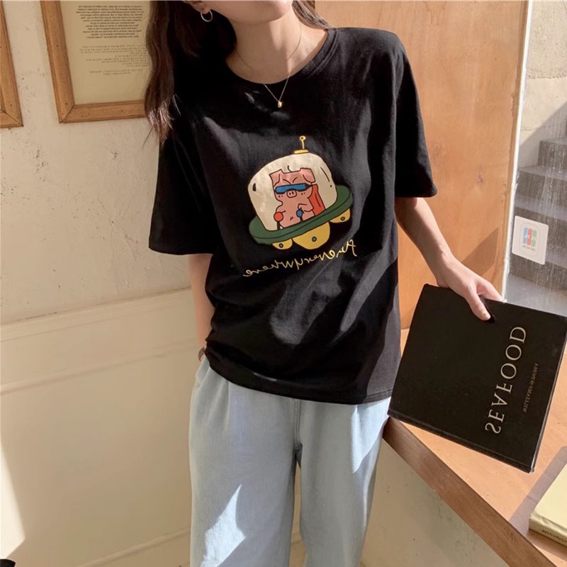 官圖220克/精梳純棉後包領有縫邊S-XXXL夏裝短袖T恤女