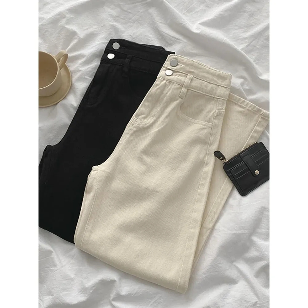 2024 summer Korean version solid color slimming women's niche design temperament high waist wide leg pants jeans for women