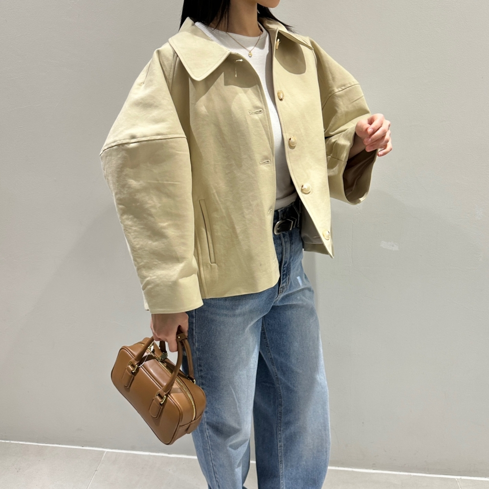 韓國chic 春日 簡約 繭型闊肩 單排扣長袖短外套女 夾克上衣