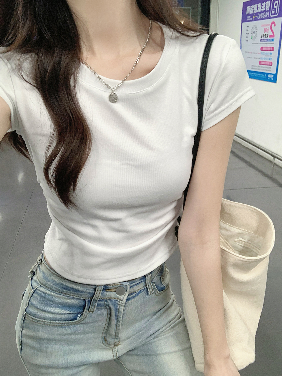 實拍 夏季圓領純色百搭短袖T恤女褶皺設計感小眾正肩上衣