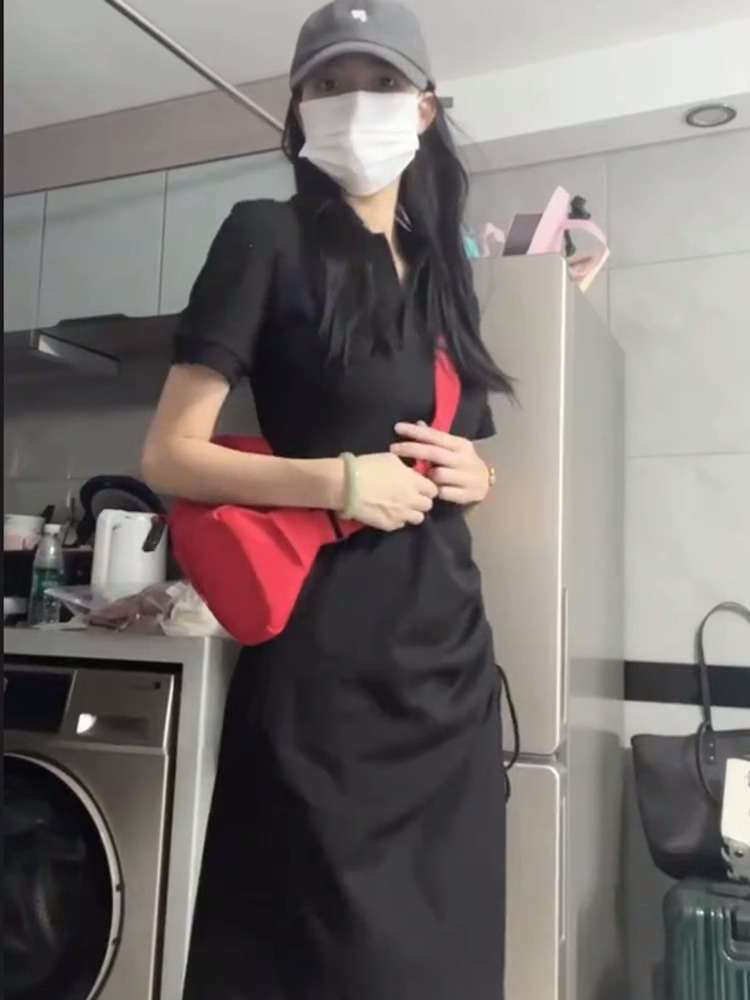 高級質感復古浪漫抽繩褶皺polo領連衣裙女夏收腰修身通勤氣質長裙