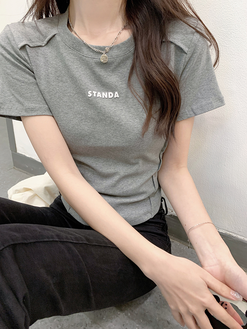 實拍 短袖t恤女夏修身短款圓領上衣韓版女裝
