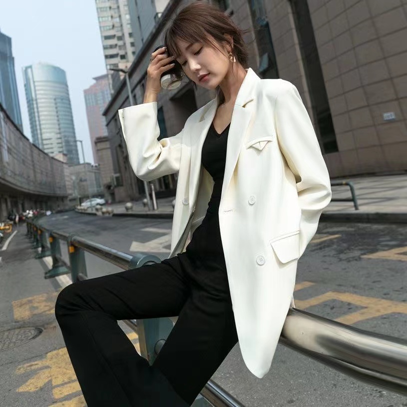 2024新款春秋白色西裝外套女氣質高級感休閒寬鬆韓版小西服上衣韓