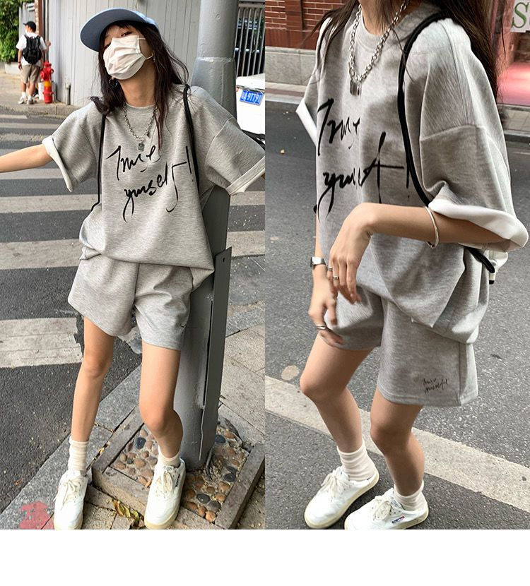 新款運動套裝女夏季寬鬆大碼短袖短褲學生韓版時尚休閒兩件套