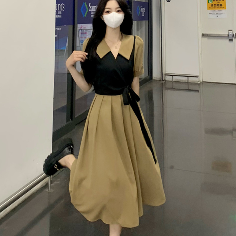 ｜｜大碼女裝夏系帶收腰馬甲假兩件娃娃領連衣裙