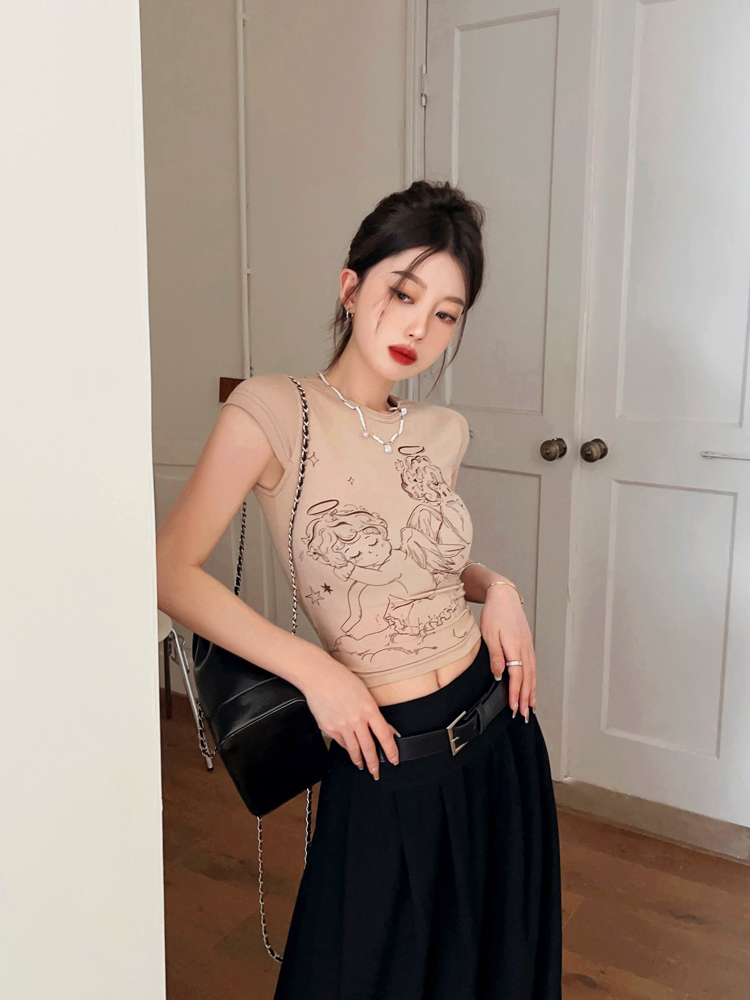 實拍2024夏季新款少女漫畫辣妹上衣純欲緊身美式短袖T恤女