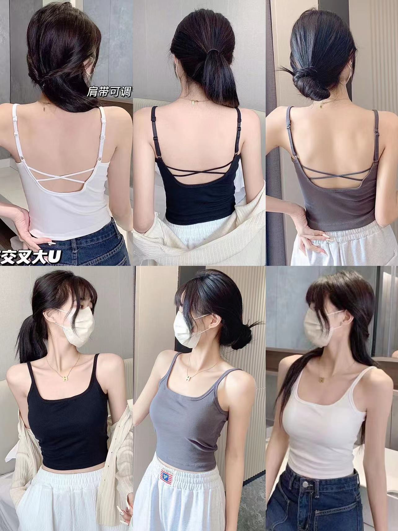 非實拍  帶胸墊美背內衣吊帶小背心修身甜辣妹內搭外穿上衣
