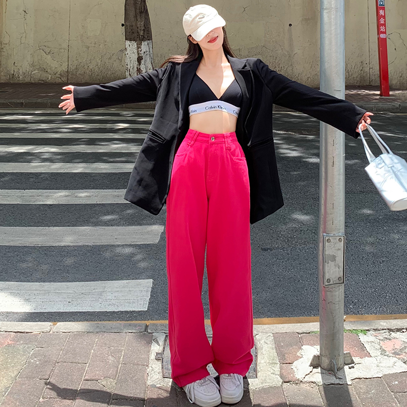 實拍2024春裝新款甜酷辣妹牛仔褲女闊腿褲