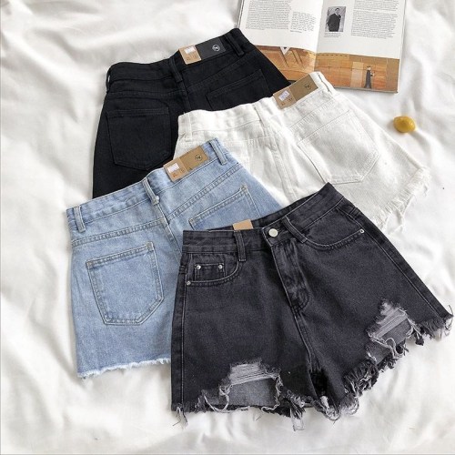 2024 Summer Korean Style Raw Edge Ripped Denim Shorts Women's Large Size Fat MM Wide Legs Slimming Straight A-Line Hot Pants