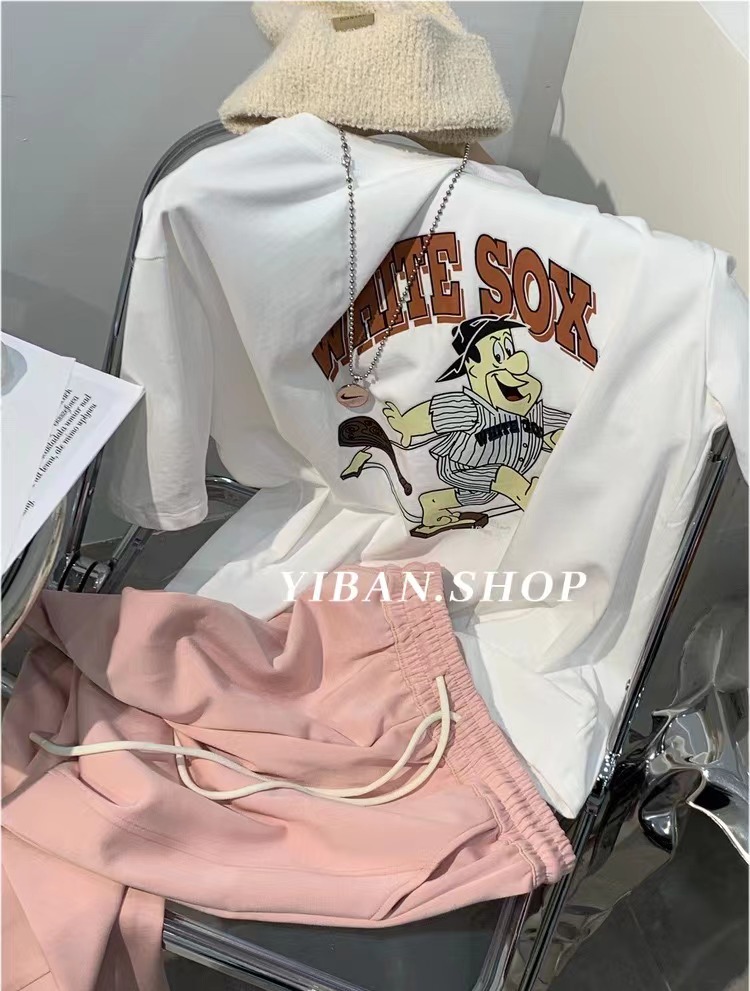 YIBAN卡通減齡圓領短袖T恤女春夏新款小眾設計感顯瘦洋氣內搭上衣