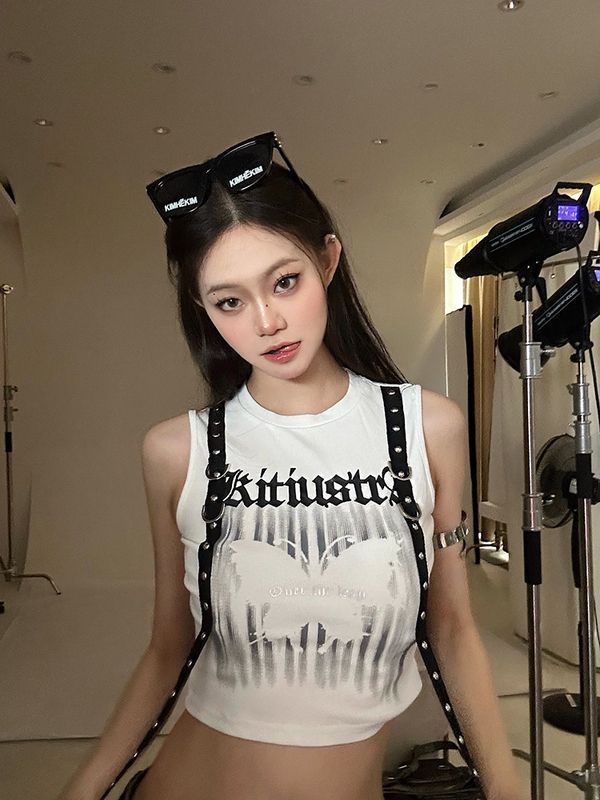 純棉 設計感小眾夏季新款無袖短款時尚飄帶裝飾短款背心修身上衣