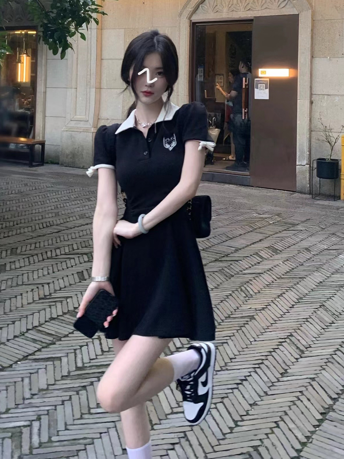辣妹裙2024新款夏季學院風腰線polo領甜美顯瘦休閒緊身連衣裙女