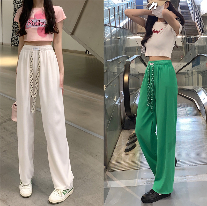Ice Silk Wide Leg Pants Women's High Waist Draped Casual Pants 2024 Summer New Straight Leg Loose Floor-Mopping Pants Thin Section