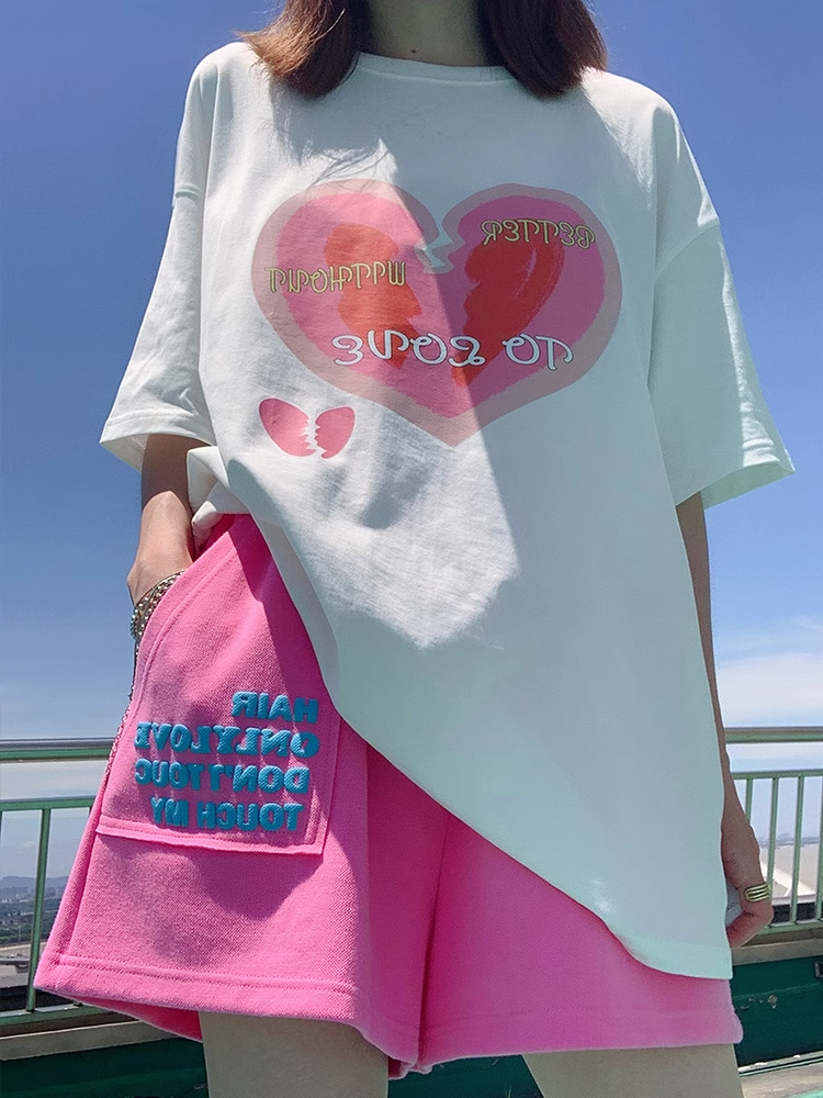 官圖發泡立體印花 新款寬鬆休閒顯瘦闊腿短褲女