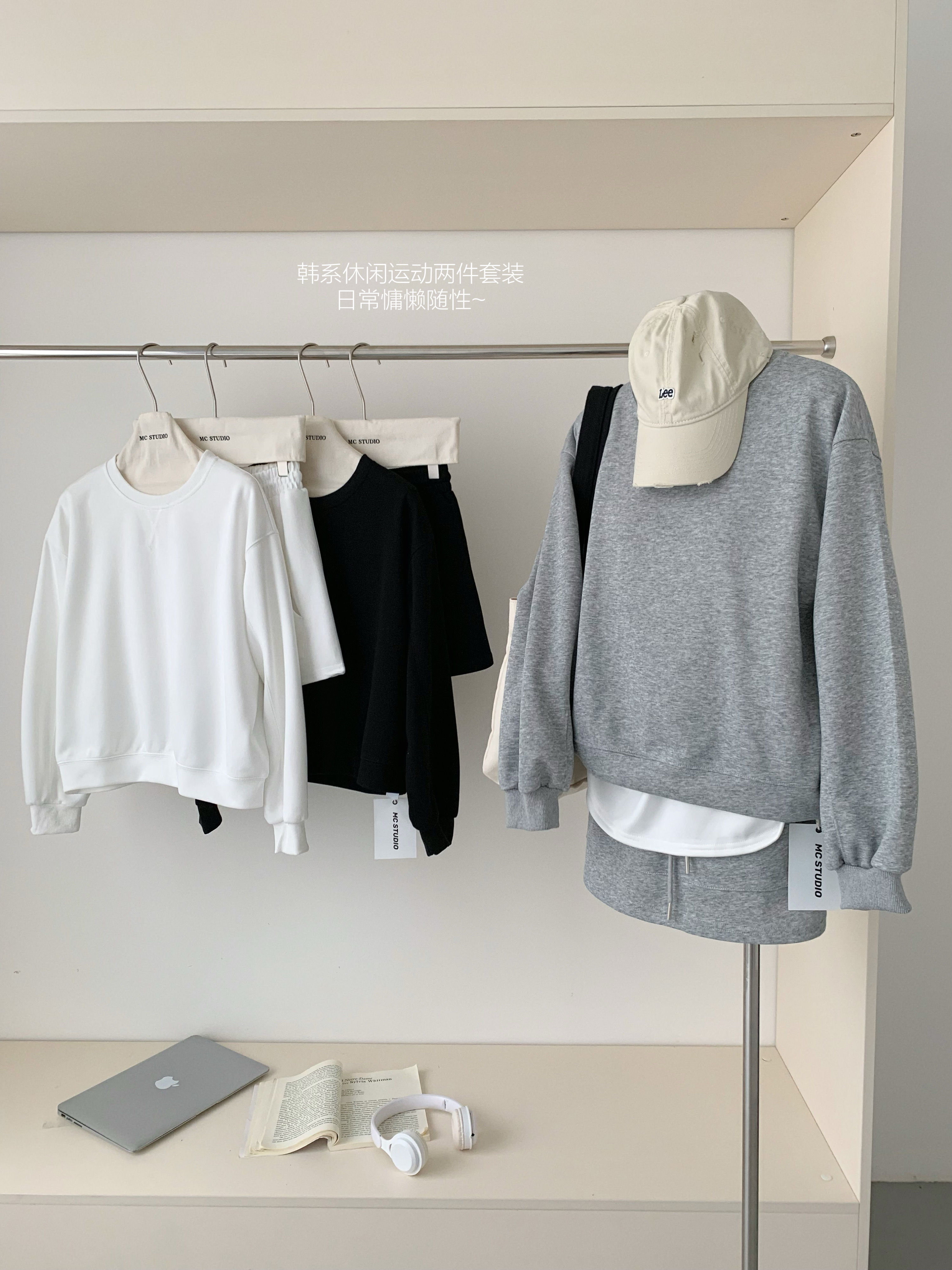 實拍時尚休閒衛衣裙套裝女2024春季圓領衛衣＋插兜運動短裙兩件套