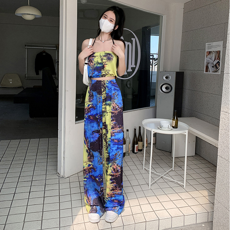 實拍#冰絲闊腿褲女夏季薄款垂感高腰2024新款寬鬆褶皺休閒拖地褲