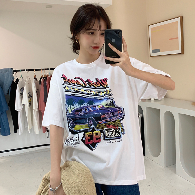實拍  ins新款夏季小眾oversize短袖t恤女韓版寬鬆休閒慵懶風