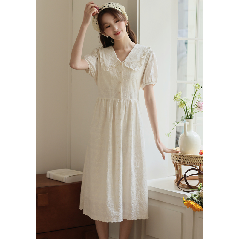 No less than 127 real shot 2024 French sweet college style doll collar temperament slim dress