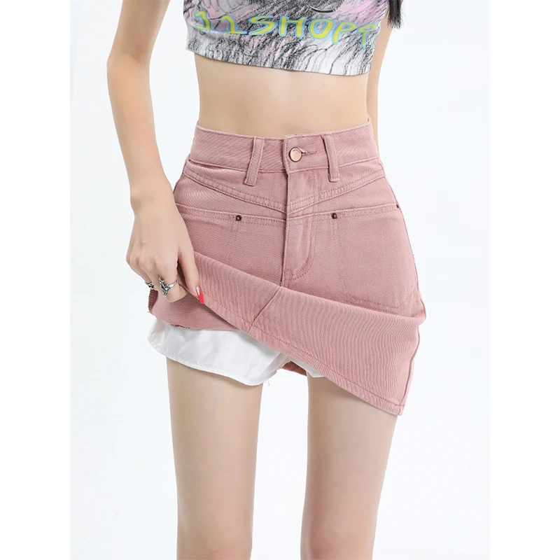 復古高腰牛仔半身裙女設計感夏季小眾顯瘦防走光a字包臀短裙子潮