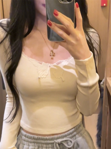 Modal cotton 2x2, 260g 92% modal 8% polyester pure lace butterfly V-neck t-shirt undershirt