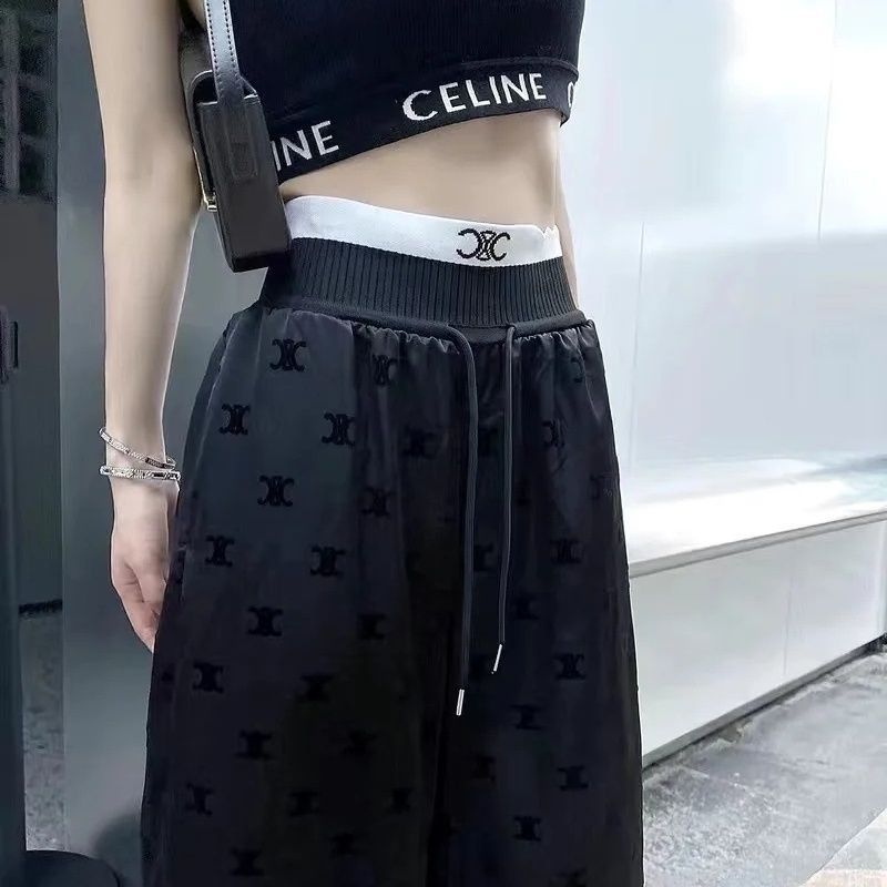 醋酸直筒褲女夏季植絨褲子高腰顯瘦長褲ins潮休閒垂感氣質女褲