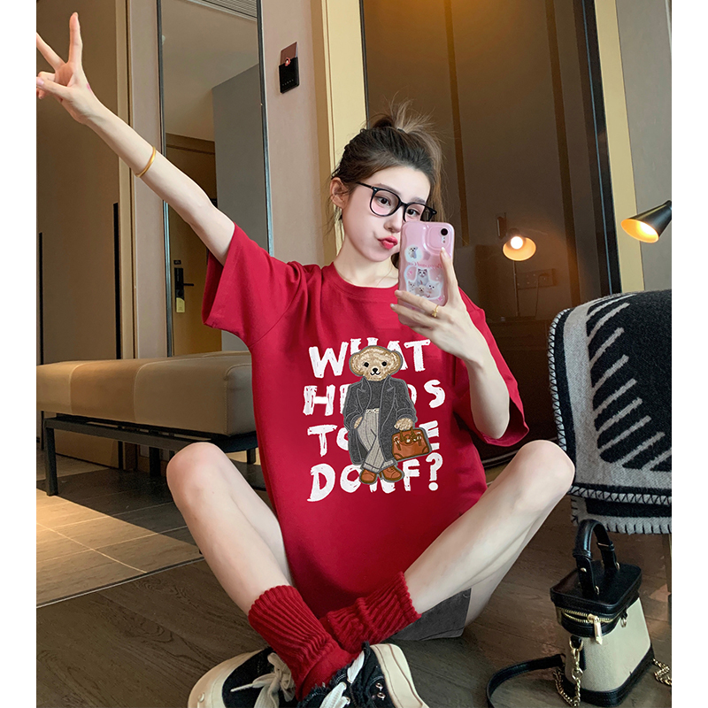 首發230克純棉精梳緊密落肩款潮牌寬鬆印花純棉短袖t恤女