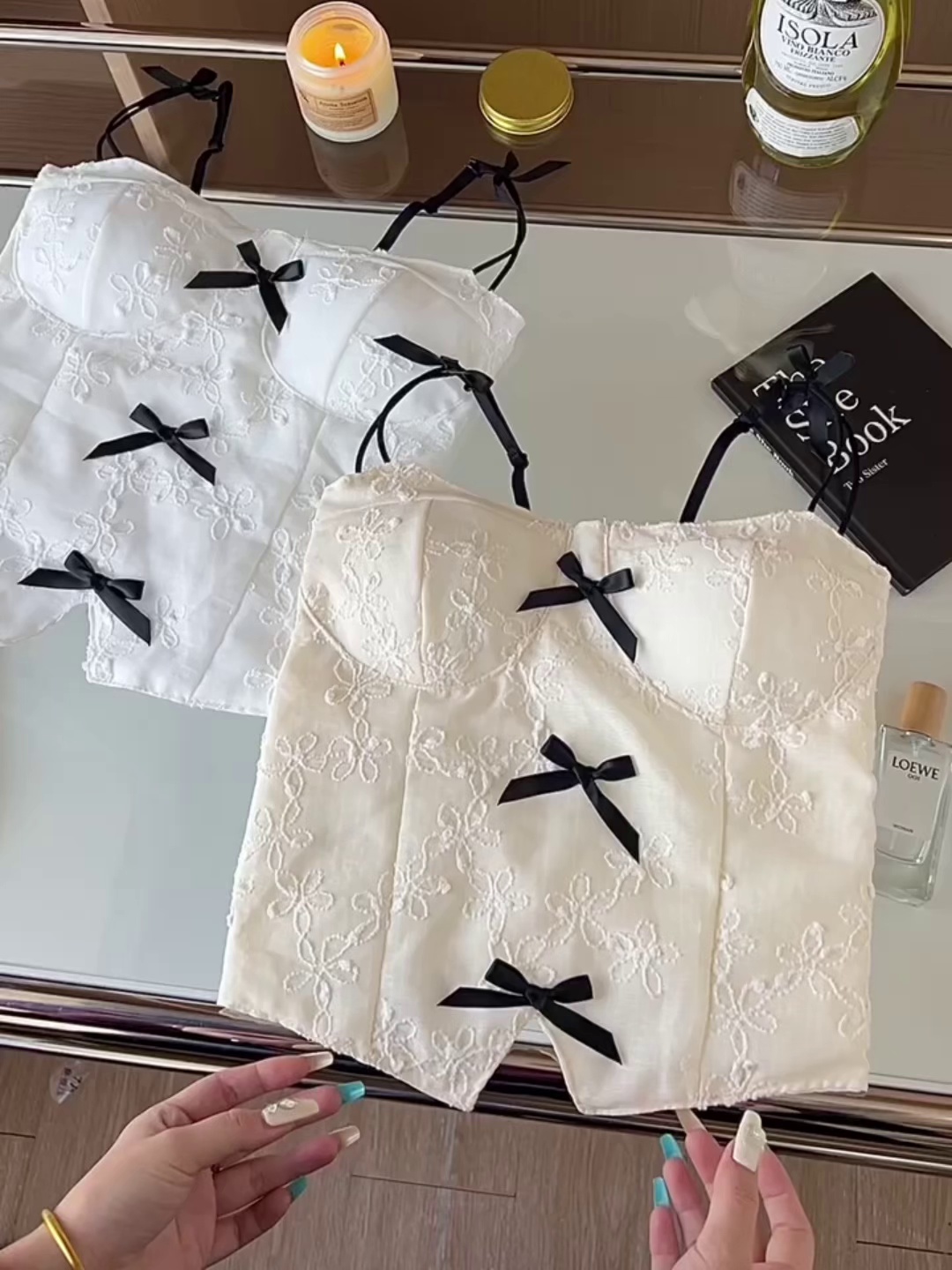 純欲提花蝴蝶結吊帶小背心女春夏內搭帶胸墊打底美背別致抹胸上衣
