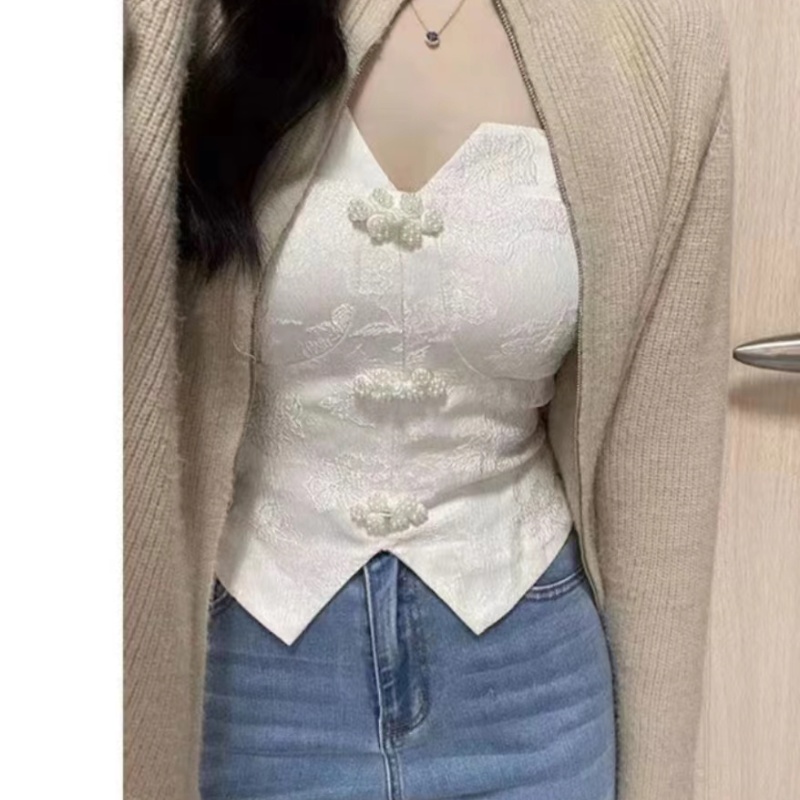 Retro Chinese cheongsam camisole for women, sexy short top for outer wear and inner wear--