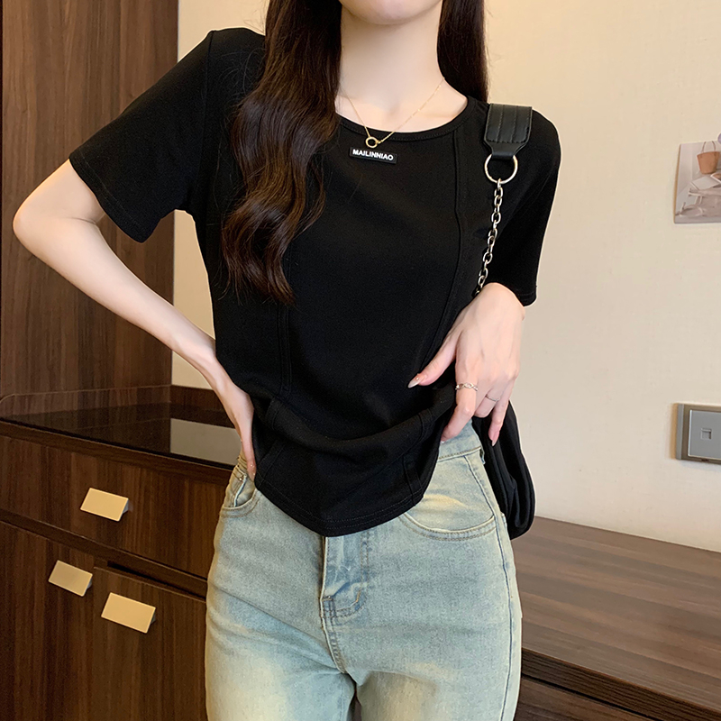 實拍質量短袖t恤女夏2024刺繡花短款圓領上衣大碼女裝