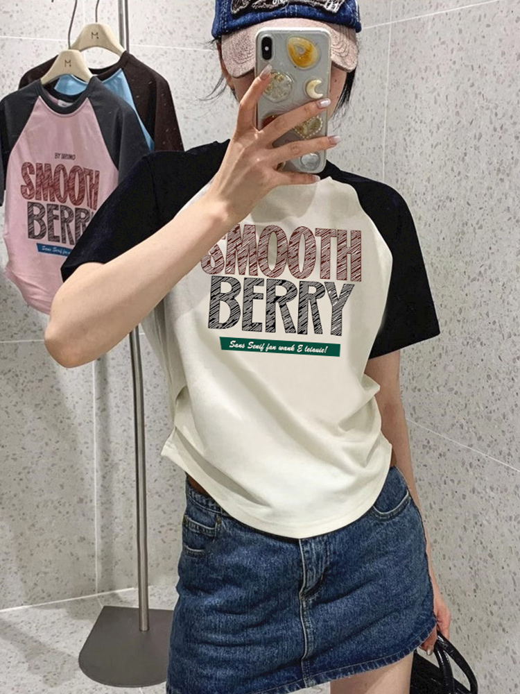 -260克莫代爾螺紋正肩短袖t恤女夏季收腰短款上衣插肩