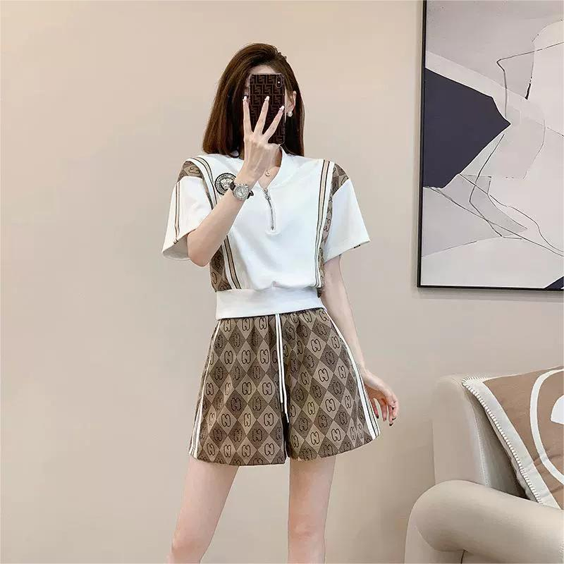 歐貨休閒時尚套裝女夏季新款洋氣減齡網紅運動風短褲兩件套潮