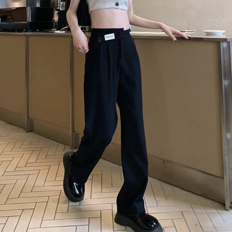 High-waisted slim straight pants for women black drapey casual pants 2024 spring and summer new wide-leg trousers