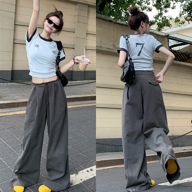 三條槓條紋短款修身正肩短袖T恤女夏季露臍別致辣妹上衣美式運動