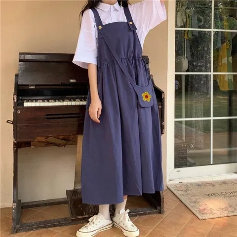 小個子日系背帶裙女夏季初中學生可愛甜美少女長裙日雜風連衣裙子