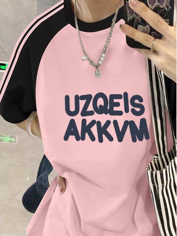 粉色撞色插肩三條槓短袖t恤女夏季新款設計感小眾多巴胺穿搭上衣