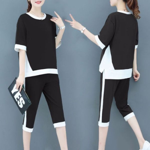 夏季韩版运动服新款休闲套装女大码短袖学生宽松七分裤两件套
