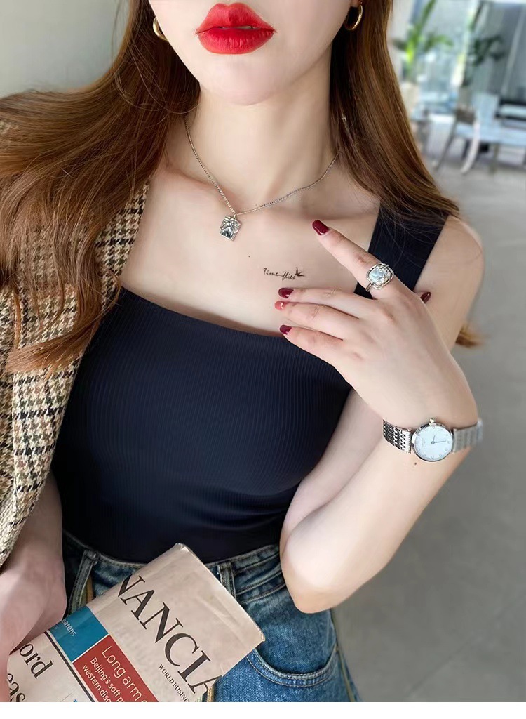 帶胸墊寬肩背心女西裝內搭夏季外穿方領美背文胸一體打底抹胸上衣