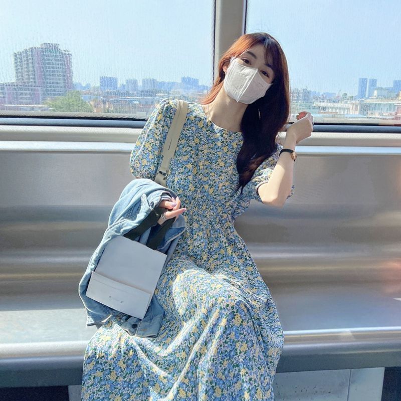 2024夏季新款雪紡碎花大碼連衣裙休閒時尚外套小黑t恤女長裙裝女