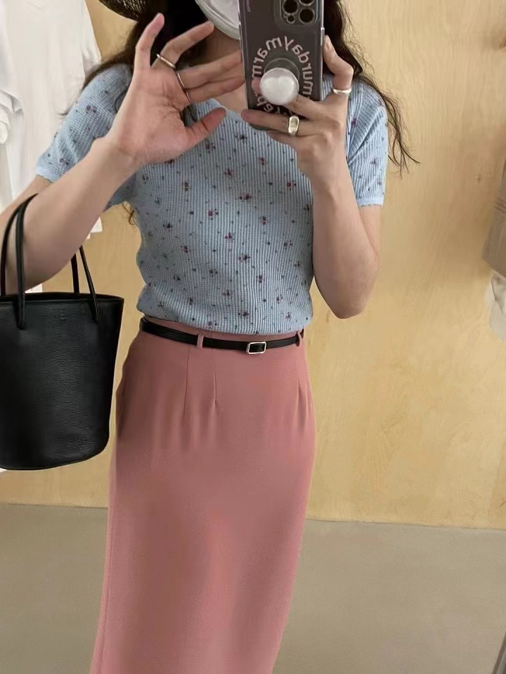 FU溫柔風波浪邊圓領小碎花針織衫女夏季韓版法式小眾甜美上衣